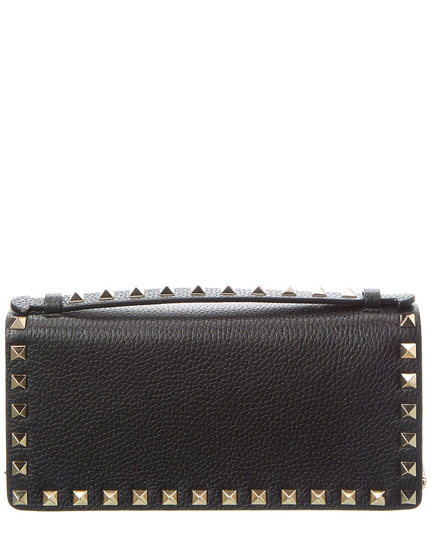 Valentino Rockstud Grainy Leather Wallet On Chain