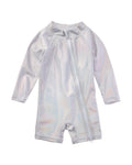 Flap Happy Shimmering Silver Rash Guard Romper