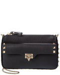 Valentino Rockstud Grainy Leather Wallet On Chain Black ONE SIZE