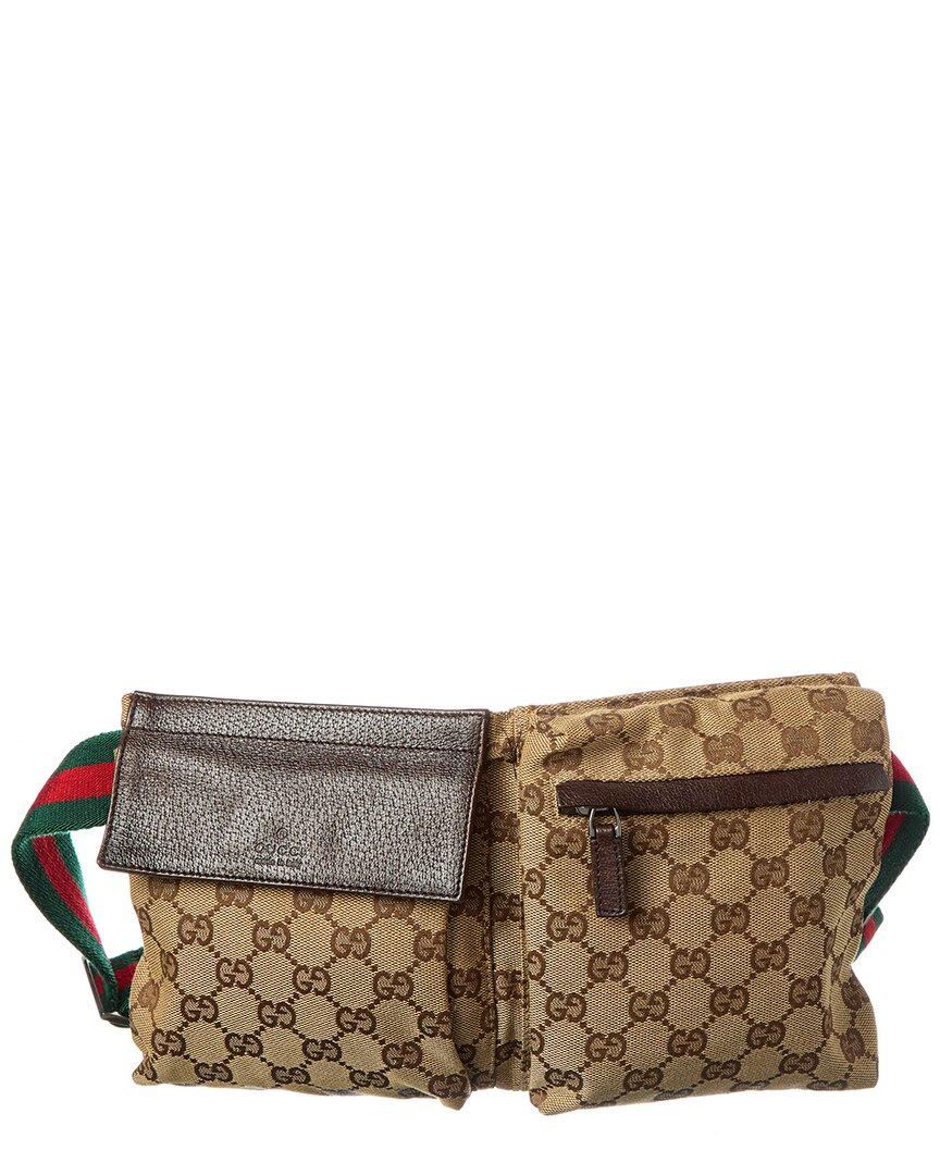 Gucci Dark Brown Monogram Coated Canvas Gg Web Double Pocket Belt Bag (
