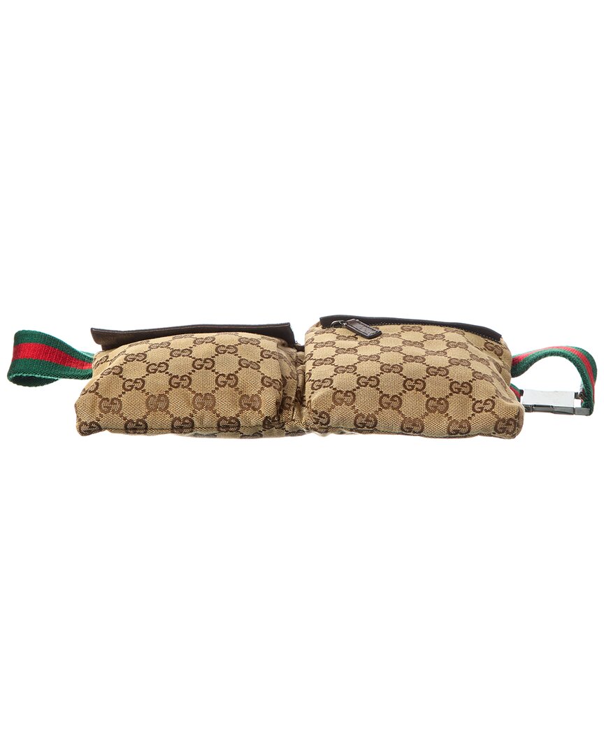 Gucci Dark Brown Monogram Coated Canvas Gg Web Double Pocket Belt Bag (