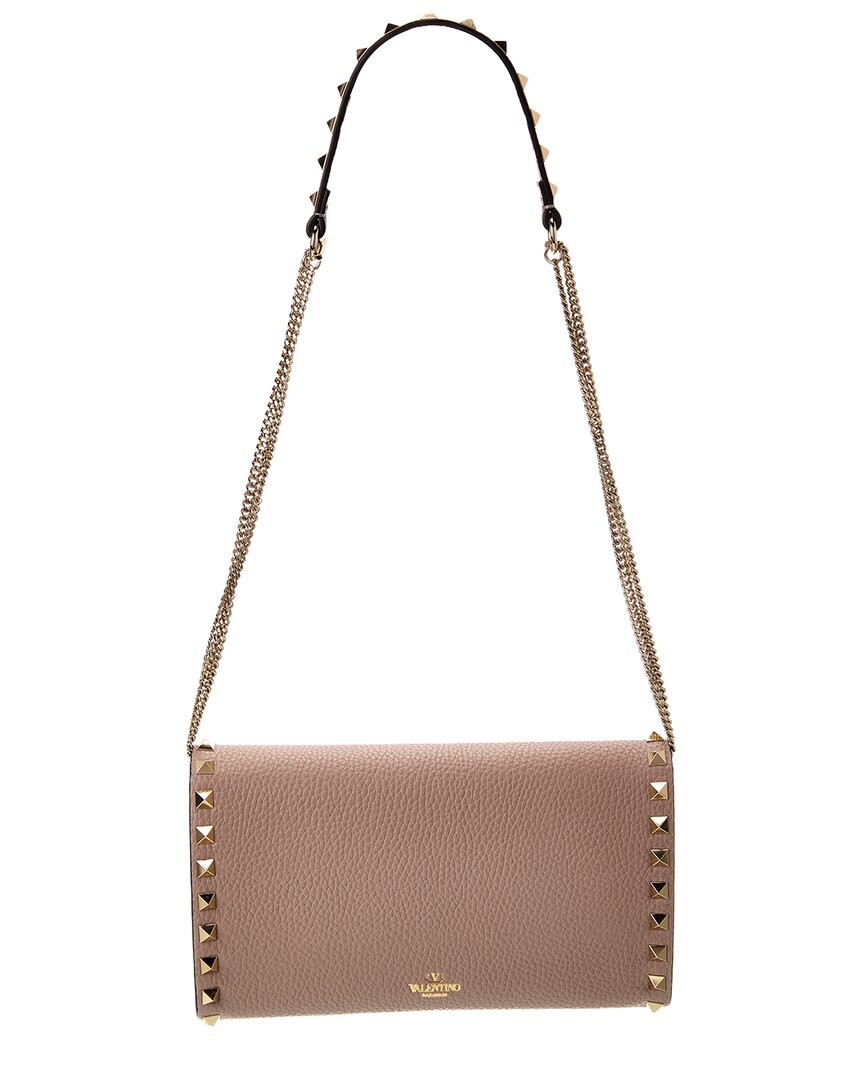 Valentino Rockstud Grainy Leather Wallet On Chain