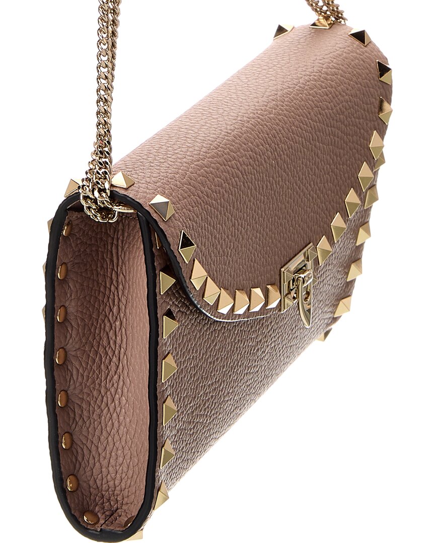 Valentino Rockstud Grainy Leather Wallet On Chain