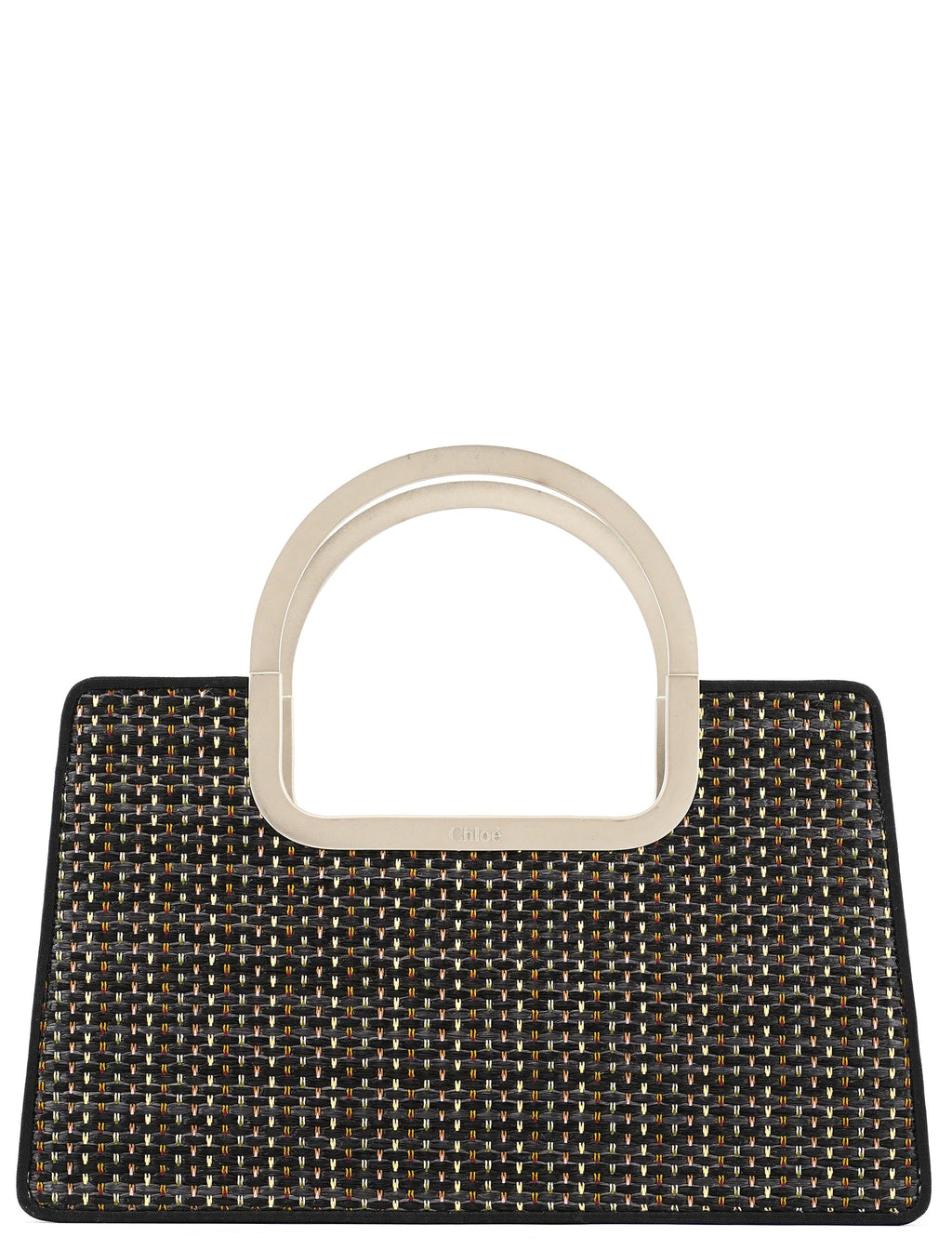 Black Multicolour Woven Metal Top Handle Bag
