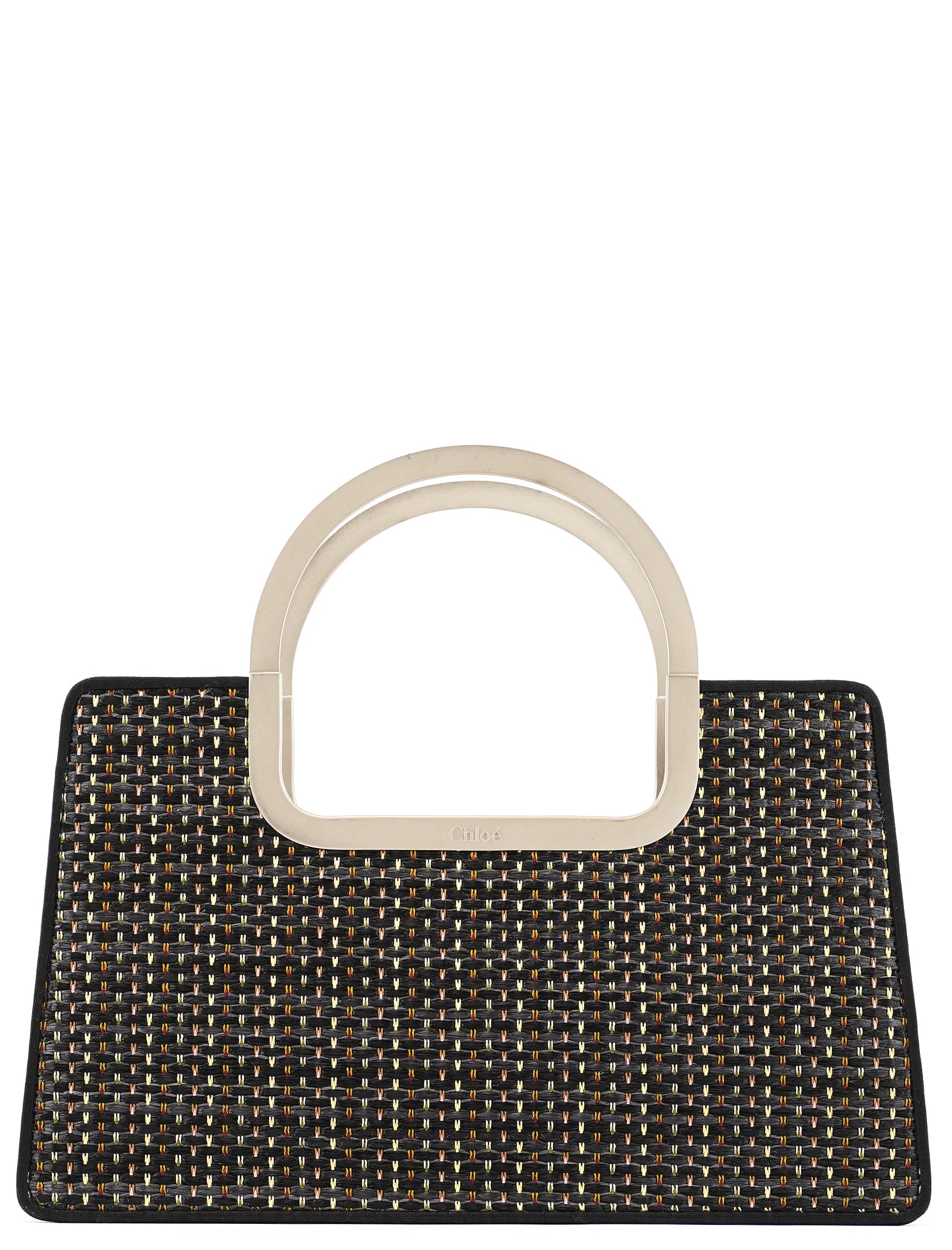 Black Multicolour Woven Metal Top Handle Bag