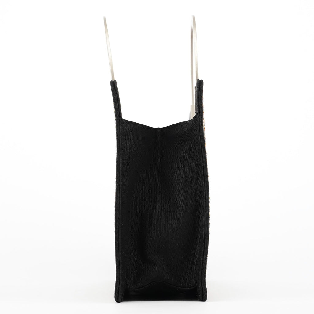 Black Multicolour Woven Metal Top Handle Bag