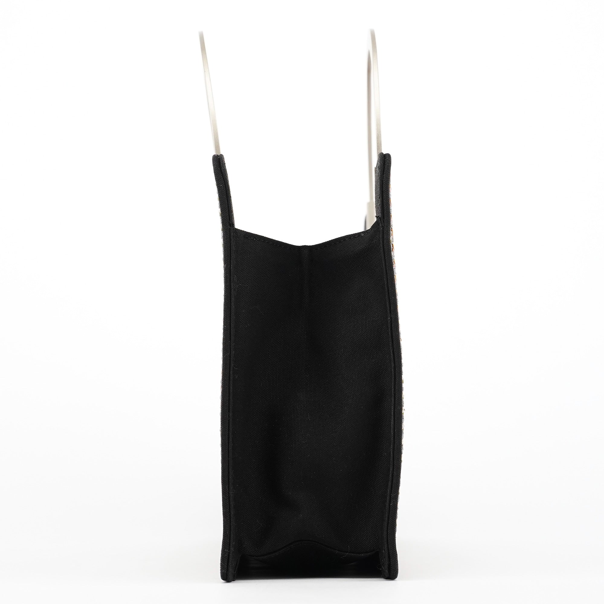 Black Multicolour Woven Metal Top Handle Bag