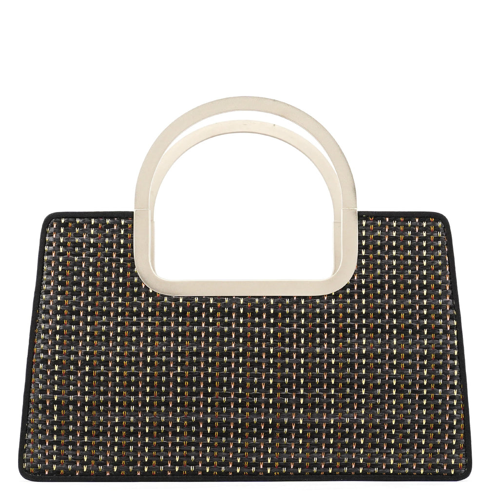 Black Multicolour Woven Metal Top Handle Bag