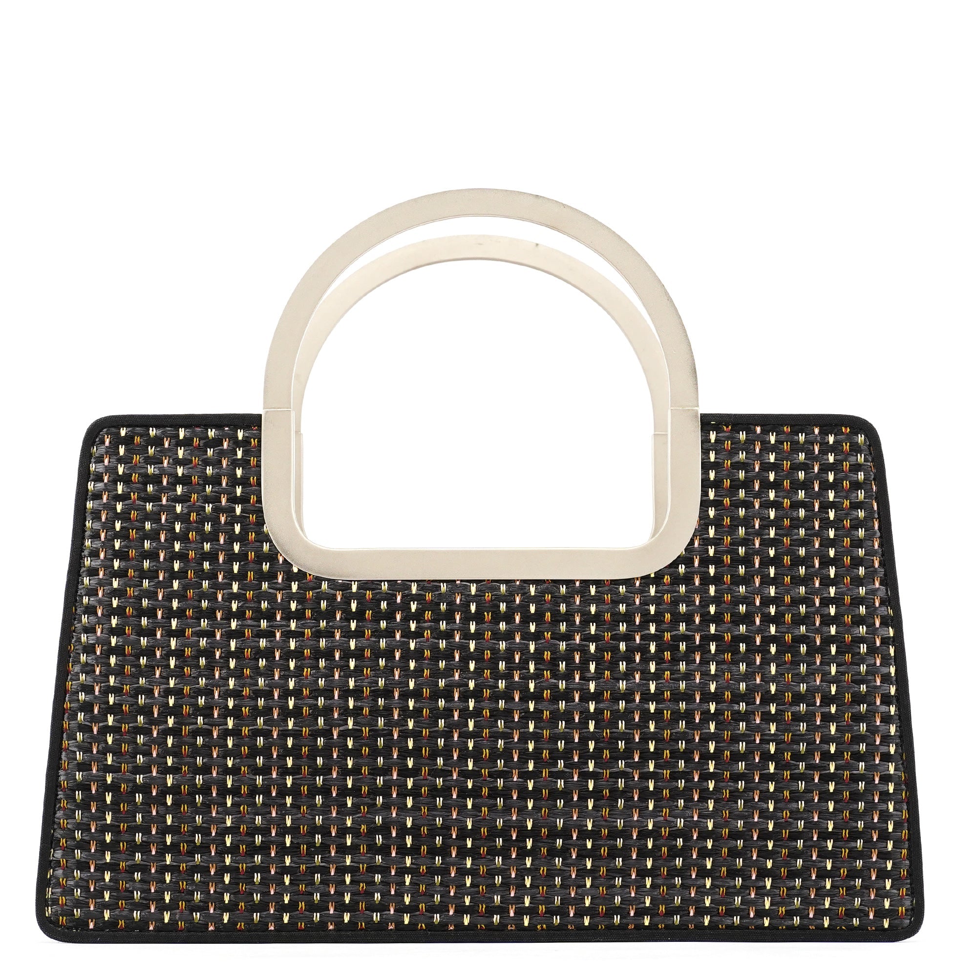 Black Multicolour Woven Metal Top Handle Bag