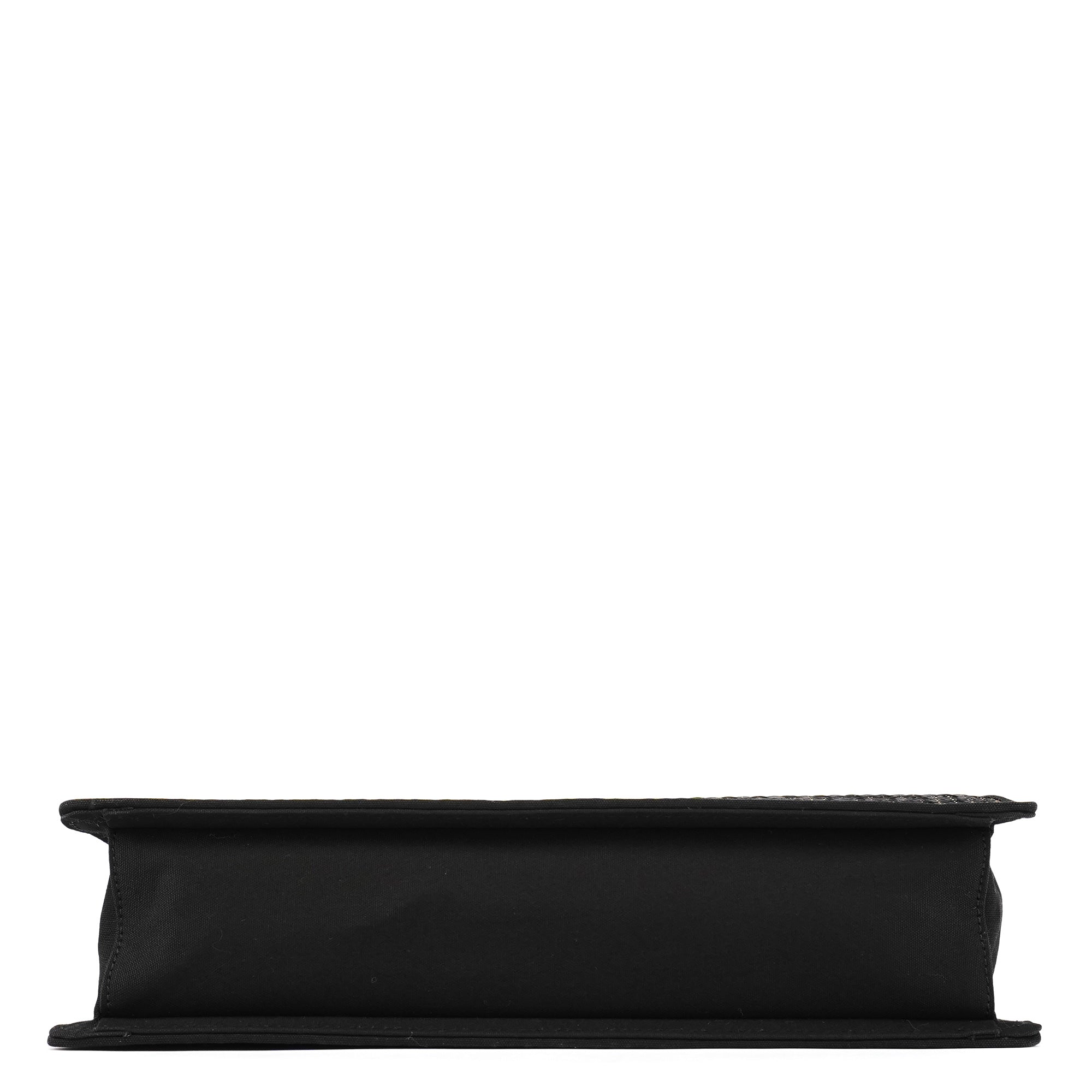 Black Multicolour Woven Metal Top Handle Bag