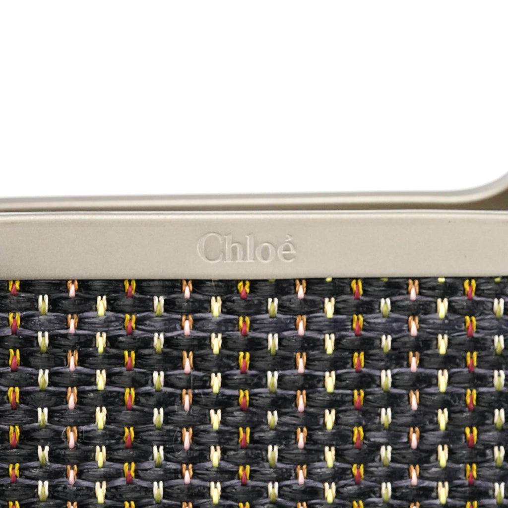 Black Multicolour Woven Metal Top Handle Bag