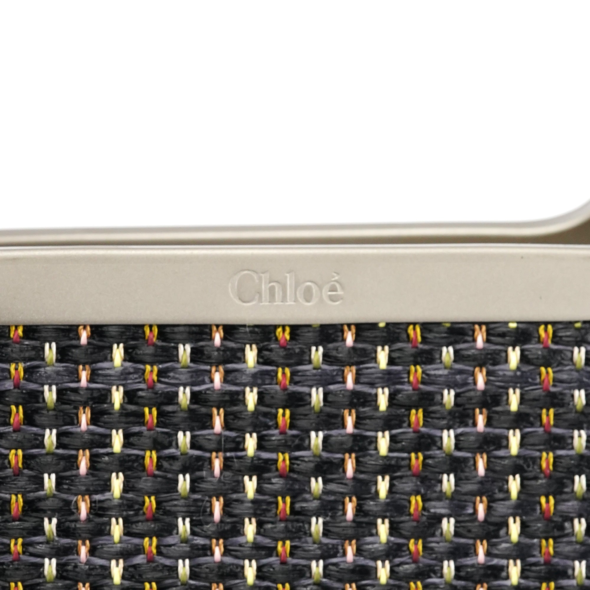 Black Multicolour Woven Metal Top Handle Bag