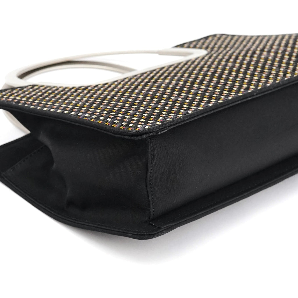 Black Multicolour Woven Metal Top Handle Bag
