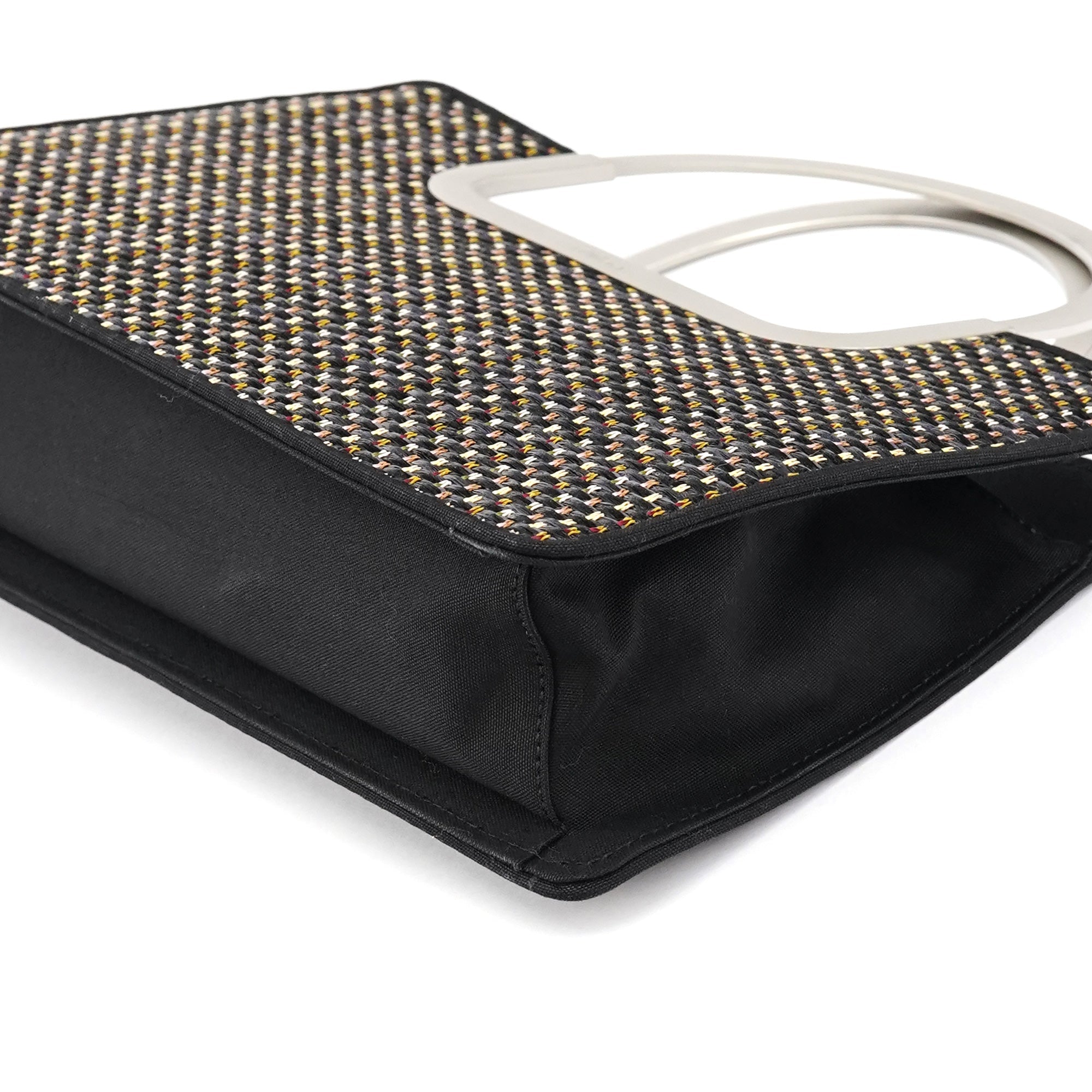 Black Multicolour Woven Metal Top Handle Bag
