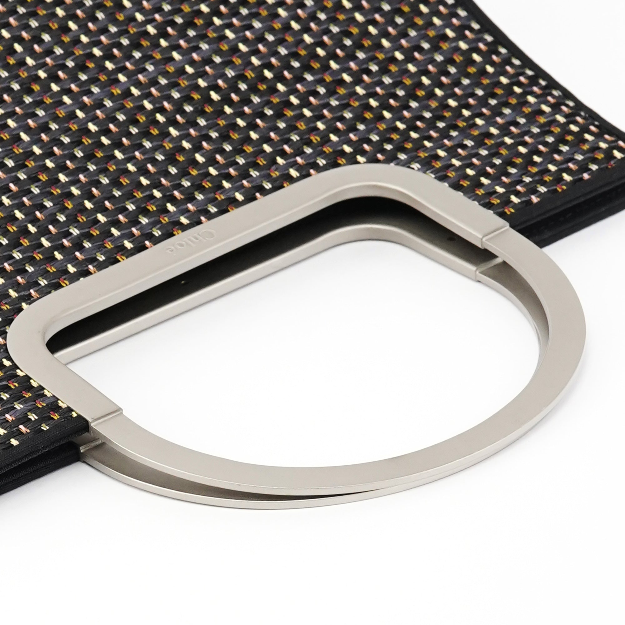 Black Multicolour Woven Metal Top Handle Bag