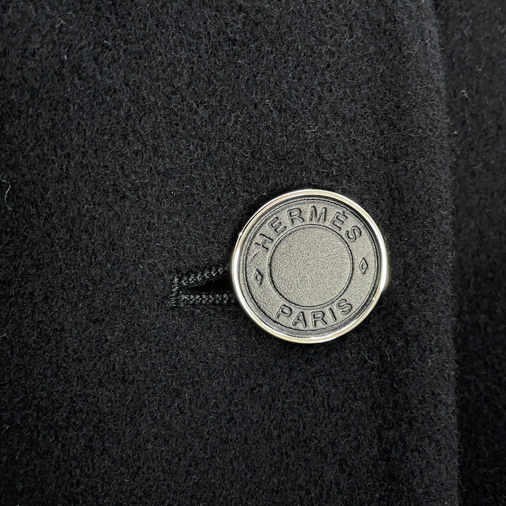 HERMES Double-faced wrap coat Size 34 Black Cashmere100%