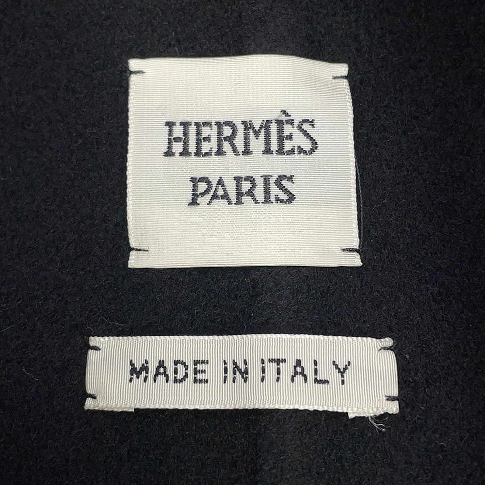 HERMES Double-faced wrap coat Size 34 Black Cashmere100%