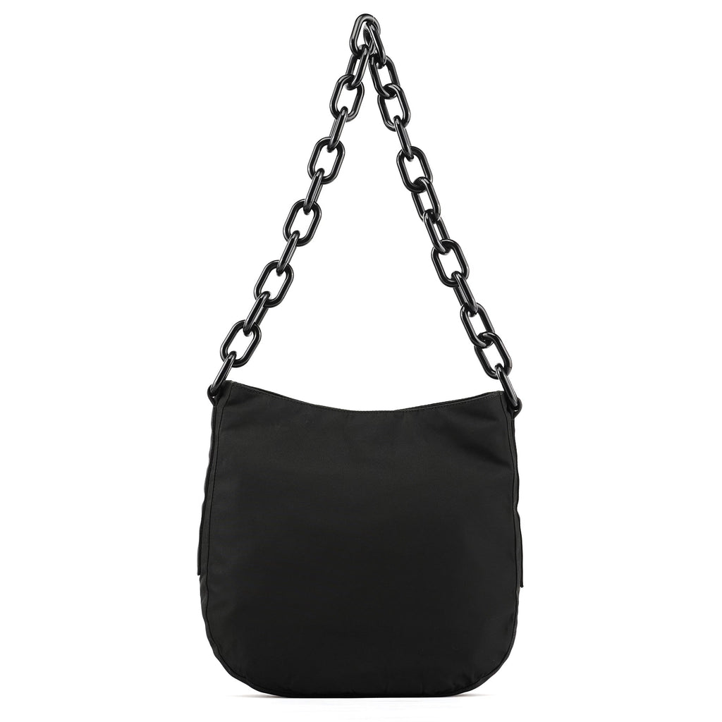 Black Tessuto Nylon Chain Shoulder Bag