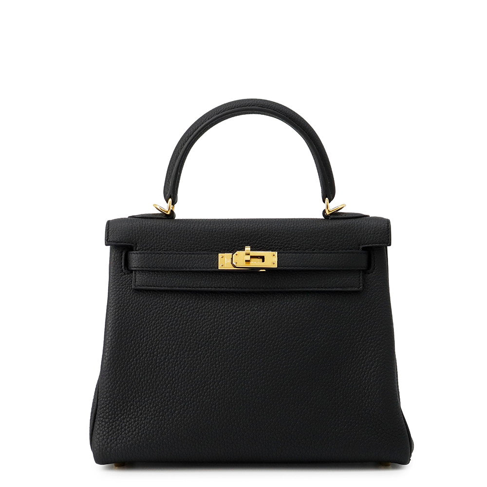 HERMES Kelly Retourne Black Togo Leather Size 25