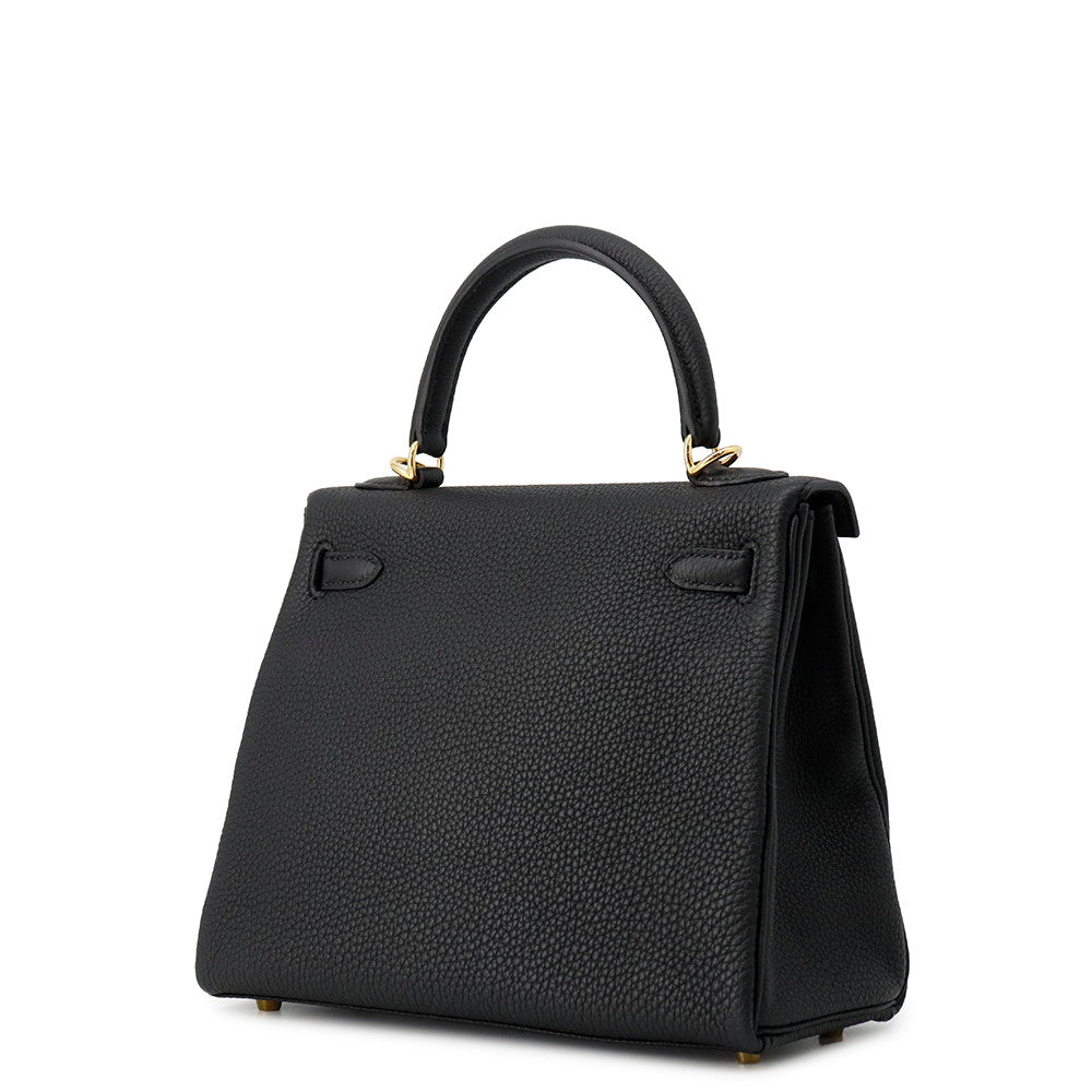 HERMES Kelly Retourne Black Togo Leather Size 25