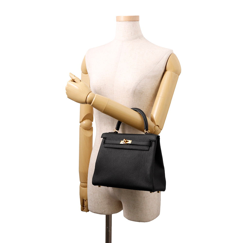 HERMES Kelly Retourne Black Togo Leather Size 25