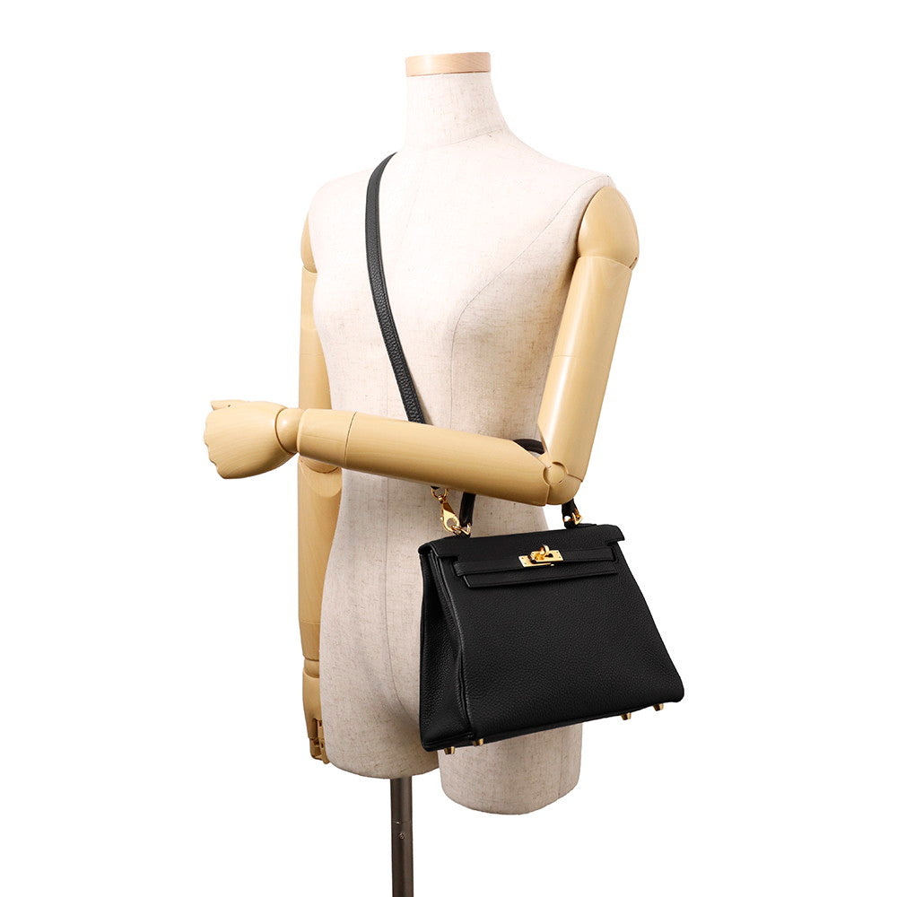 HERMES Kelly Retourne Black Togo Leather Size 25