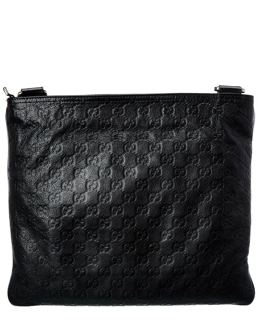 Gucci Black Guccissima Flat Messenger Bag