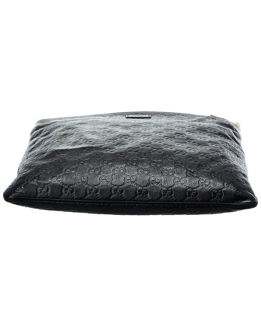 Gucci Black Guccissima Flat Messenger Bag