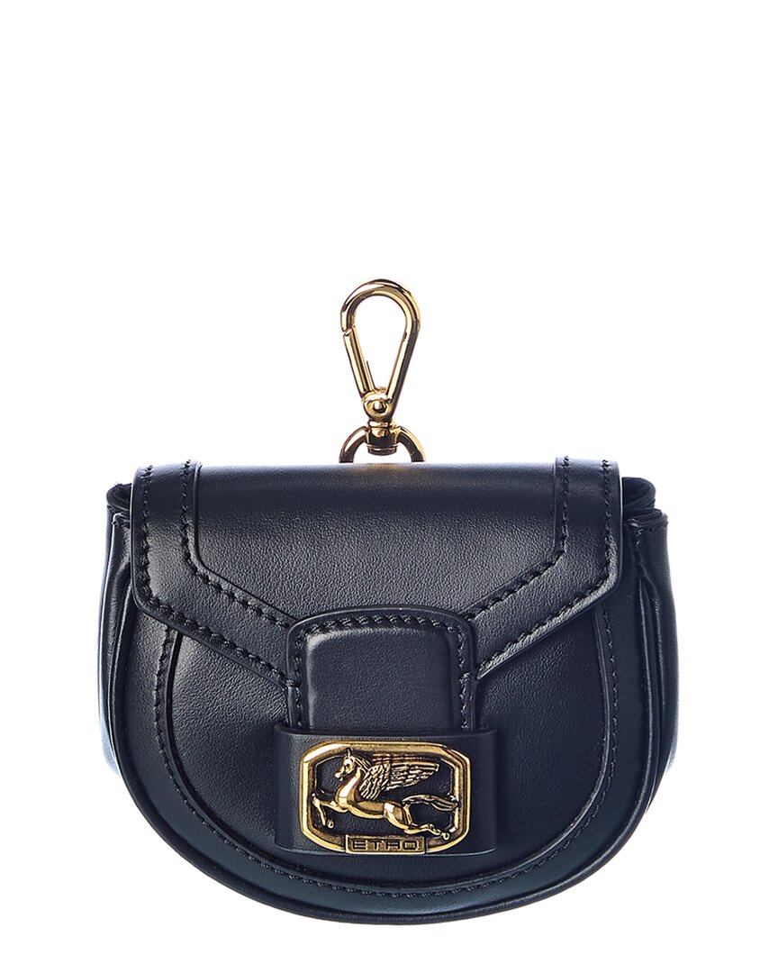 Etro Pegaso Leather Coin Purse Black ONE SIZE