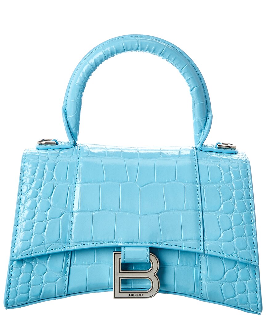 Balenciaga Hourglass Xs Croc-Embossed Leather Top Handle Satchel