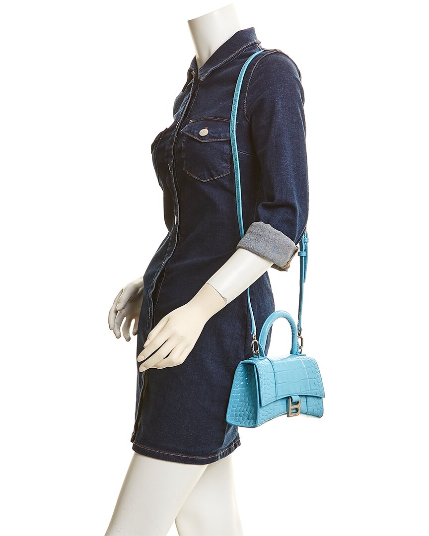 Balenciaga Hourglass Xs Croc-Embossed Leather Top Handle Satchel