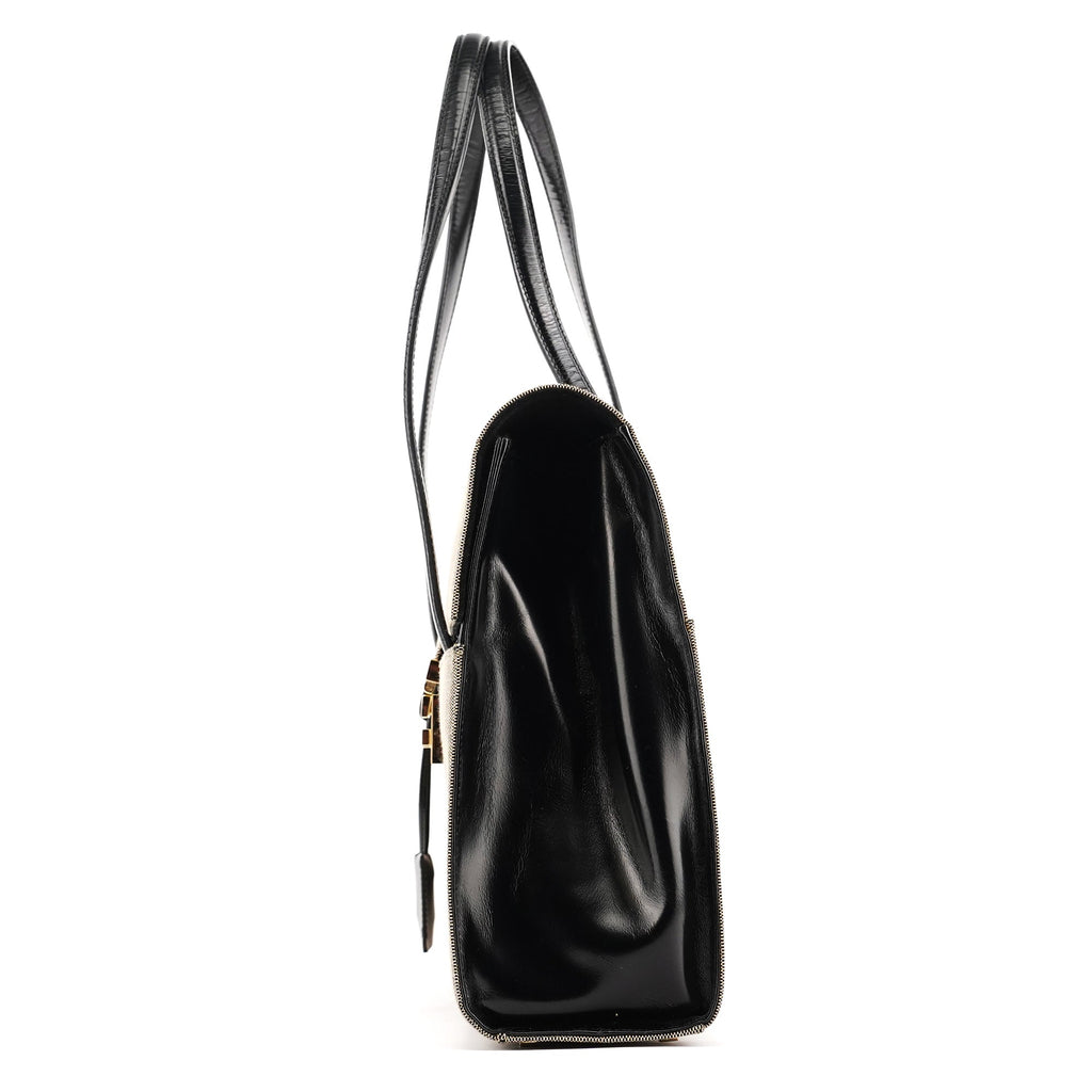 001 4213 Beige Black Canvas Lady Lock Tote Bag