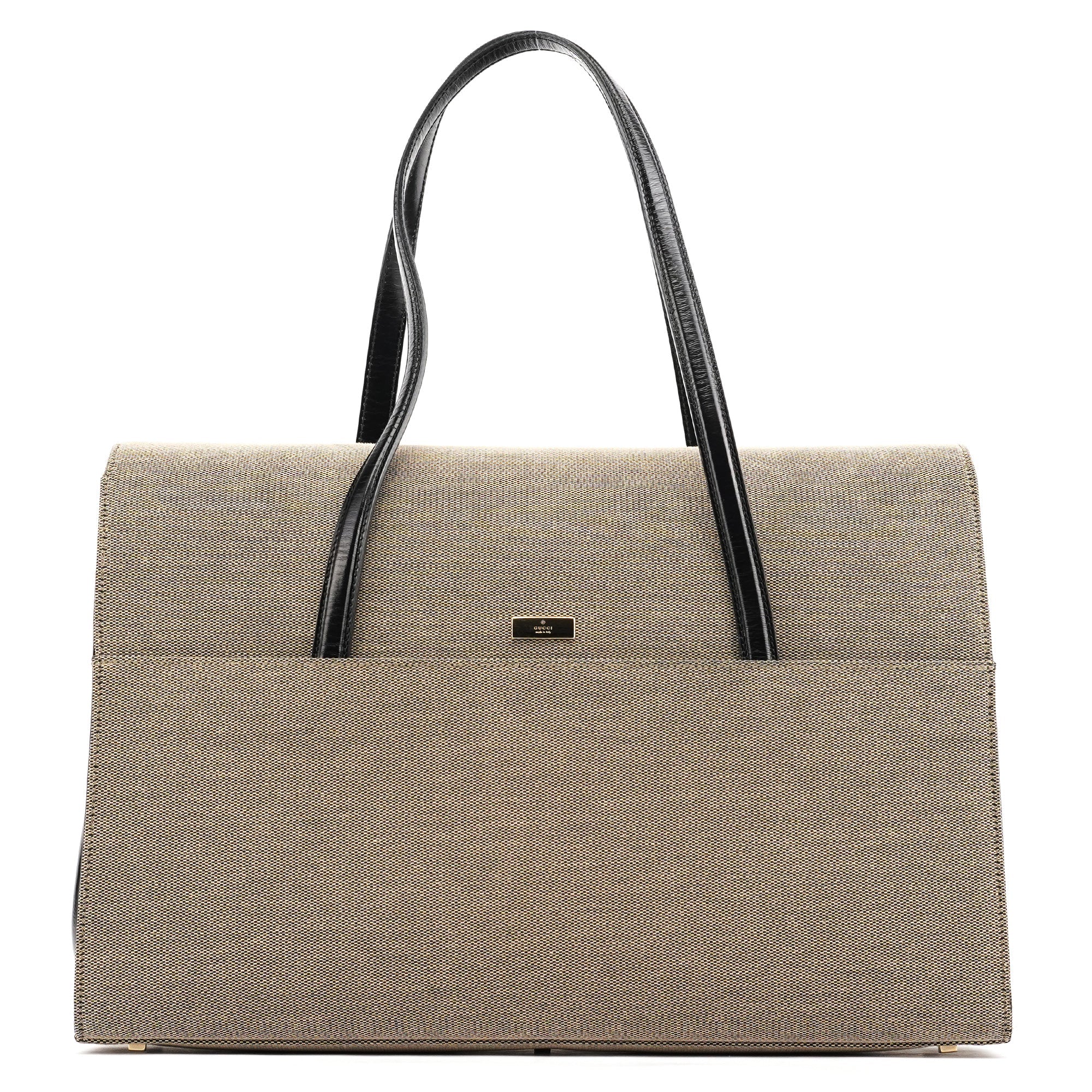 001 4213 Beige Black Canvas Lady Lock Tote Bag