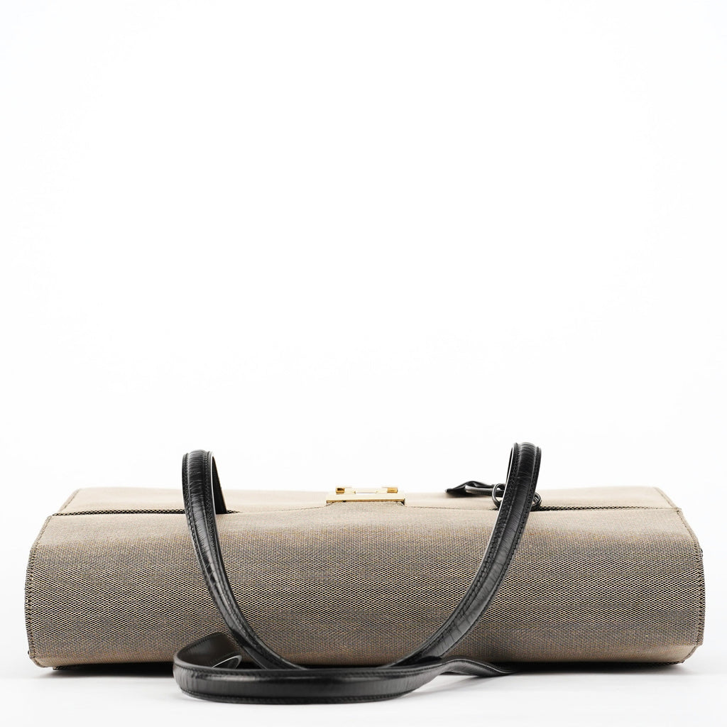 001 4213 Beige Black Canvas Lady Lock Tote Bag