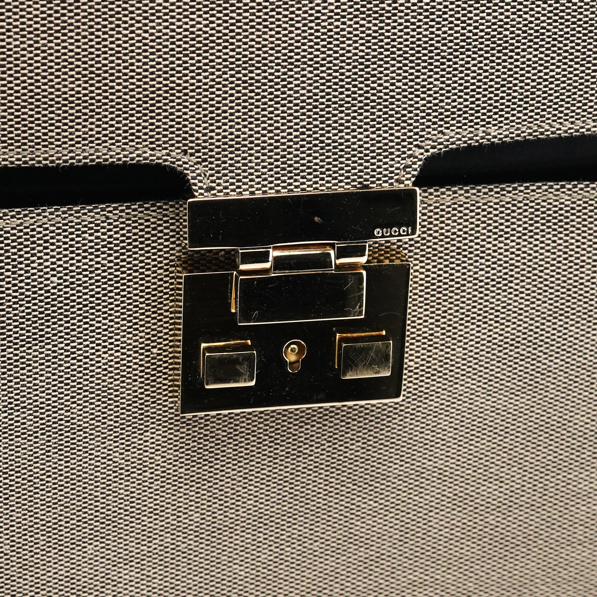 001 4213 Beige Black Canvas Lady Lock Tote Bag