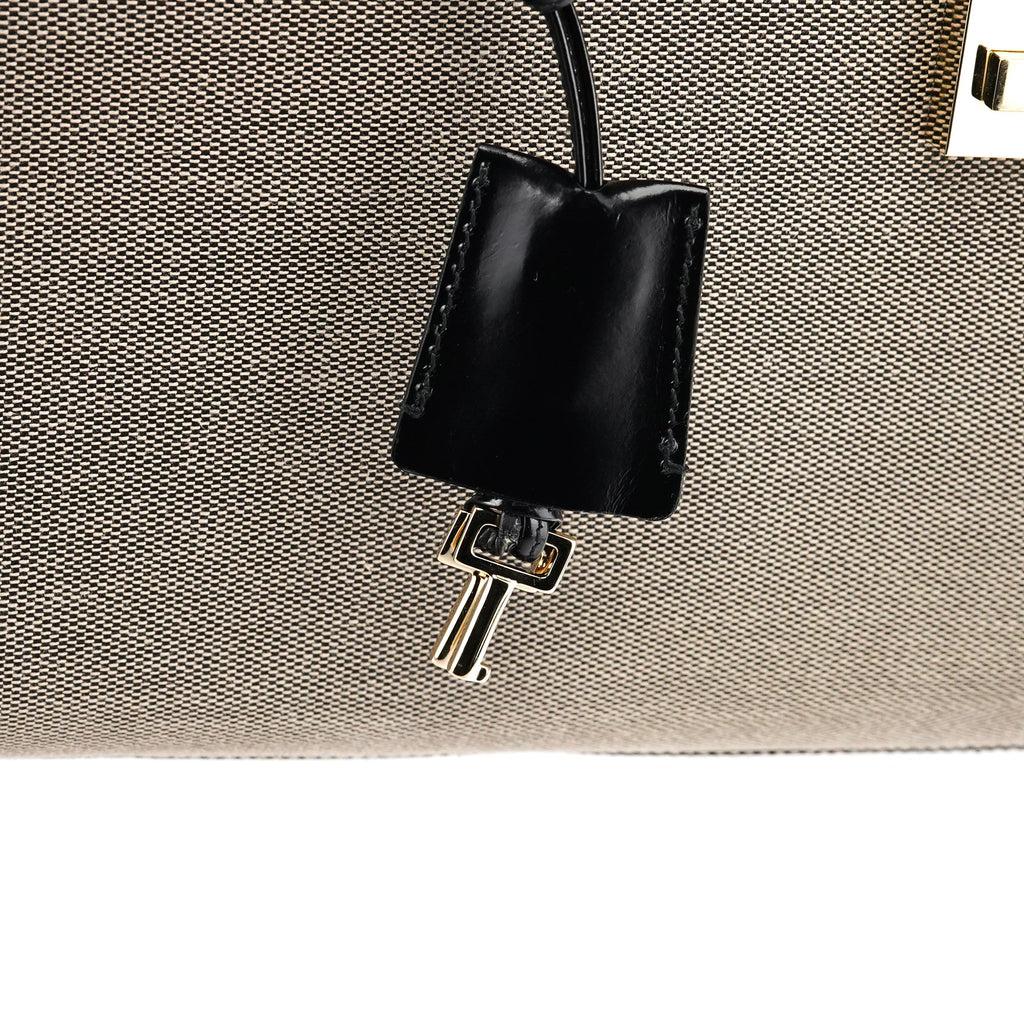 001 4213 Beige Black Canvas Lady Lock Tote Bag