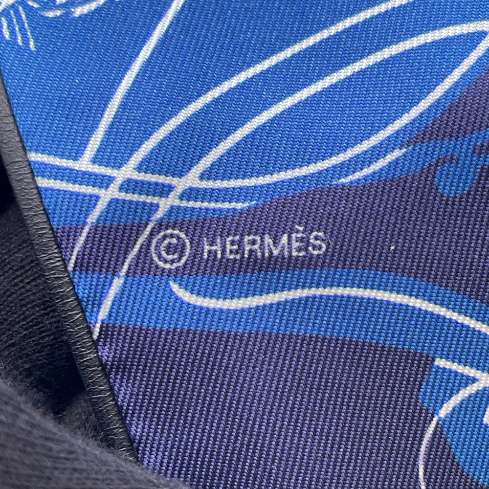 HERMES Twilly EX-LIBRIS Black / Marine / White Silk100% Leather