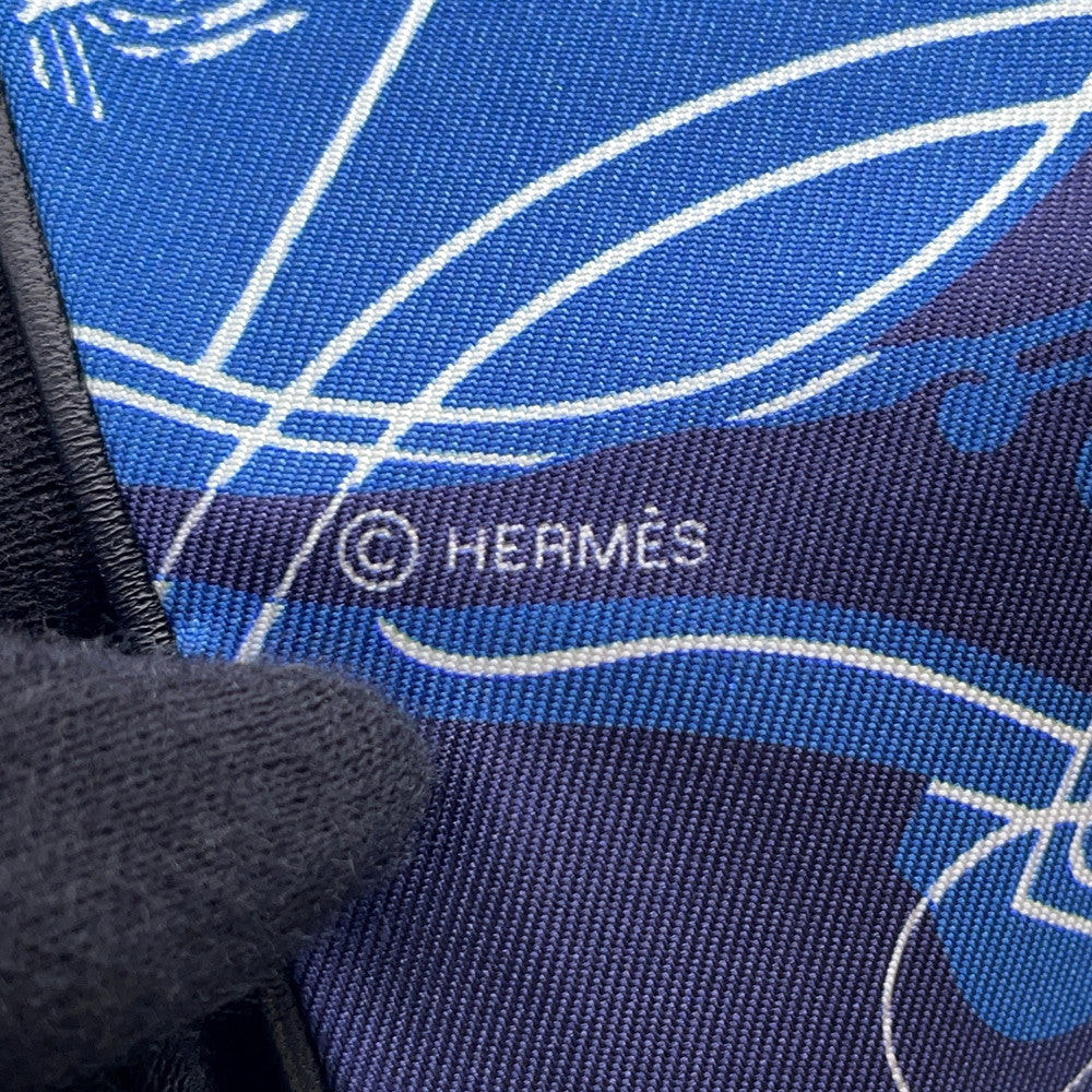 HERMES Twilly EX-LIBRIS Black/Marine/White Silk100% Leather