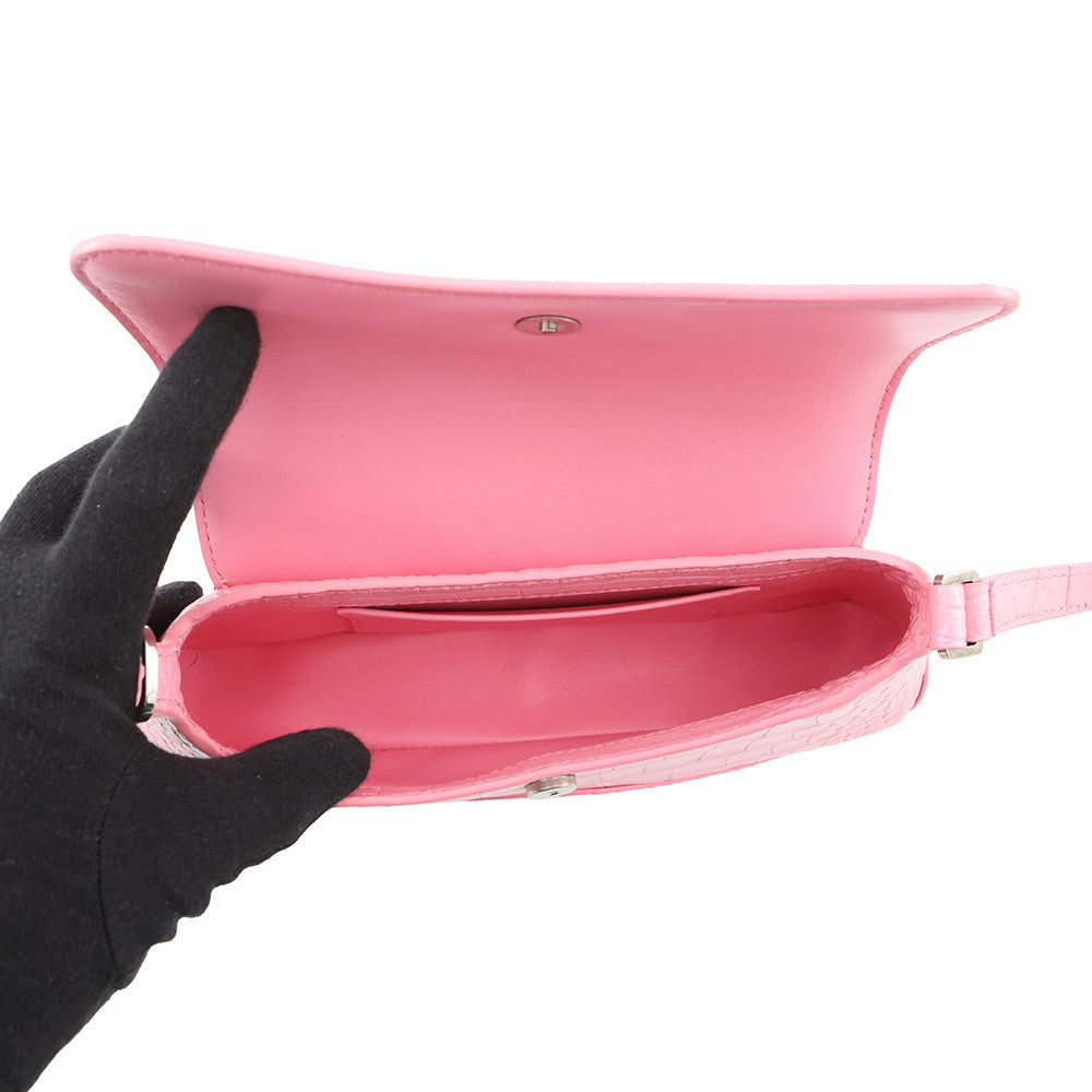 BALENCIAGA XX Cross Body Bag Pink6956452108X5812 Croco embossed leather Size Small