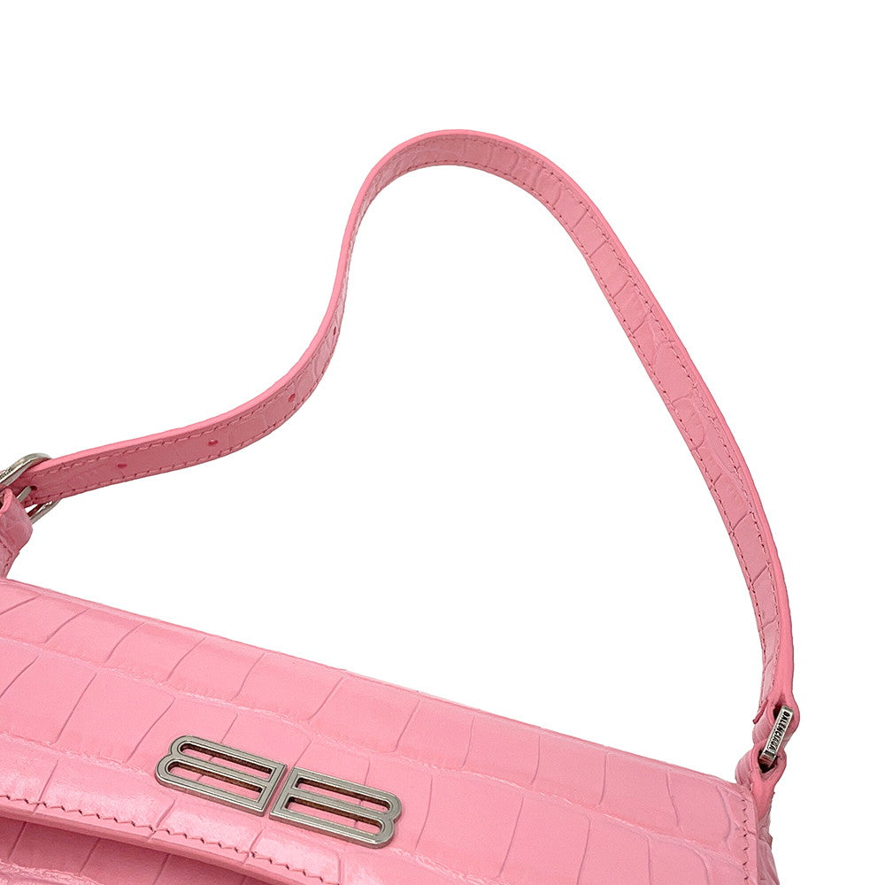 BALENCIAGA XX Cross Body Bag Pink6956452108X5812 Croco embossed leather Size Small