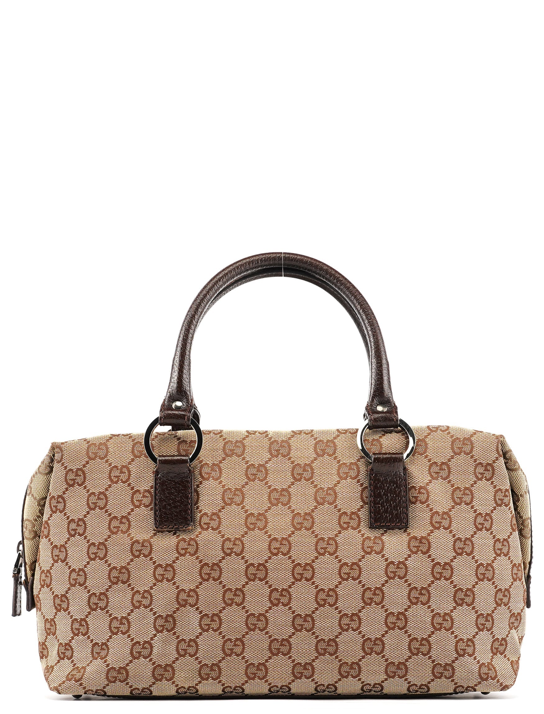 113009 Beige Brown GG Canvas Boston Bag