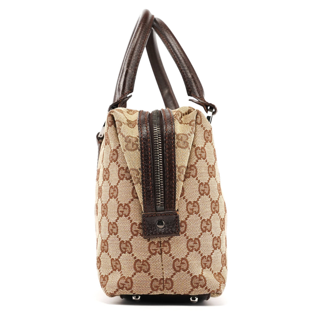 113009 Beige Brown GG Canvas Boston Bag