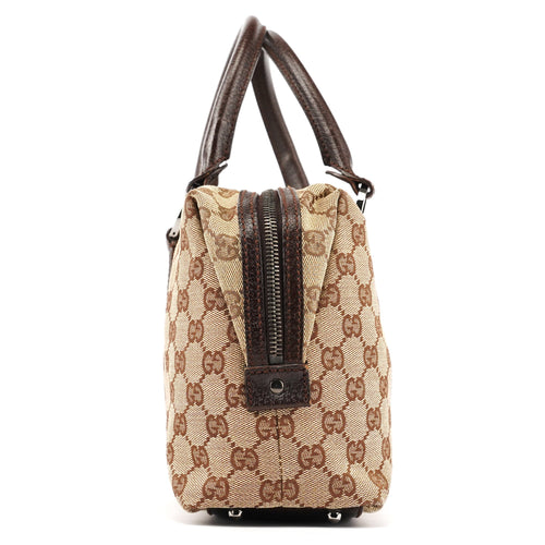 113009 Beige Brown GG Canvas Boston Bag