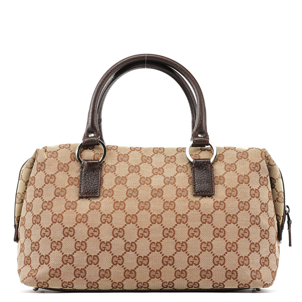 113009 Beige Brown GG Canvas Boston Bag