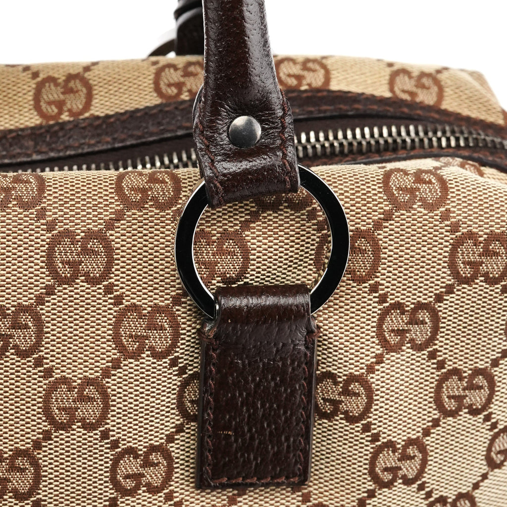 113009 Beige Brown GG Canvas Boston Bag