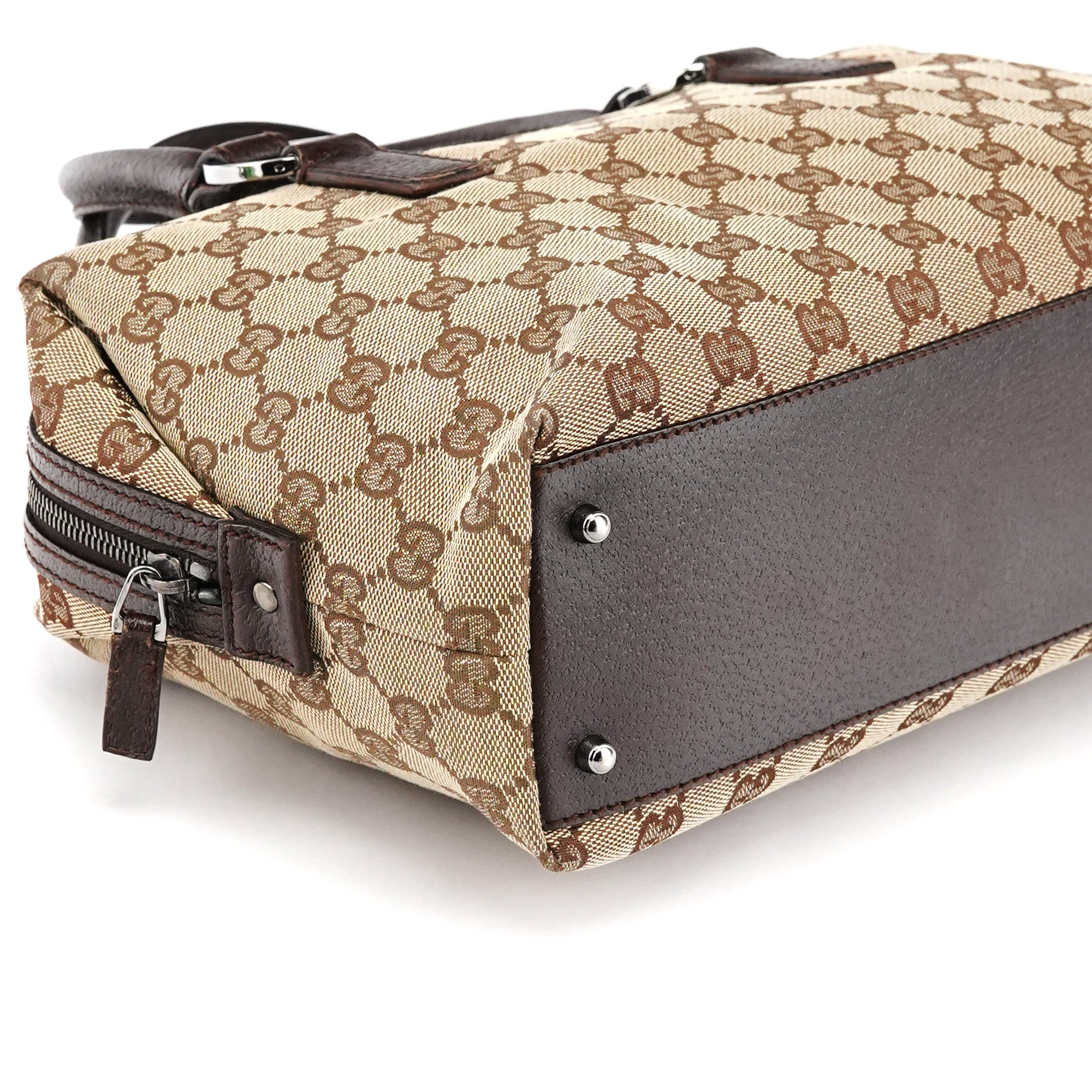 113009 Beige Brown GG Canvas Boston Bag