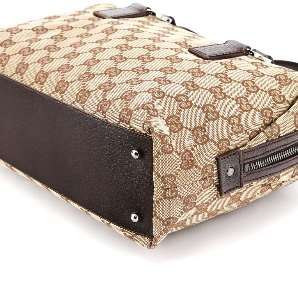 113009 Beige Brown GG Canvas Boston Bag