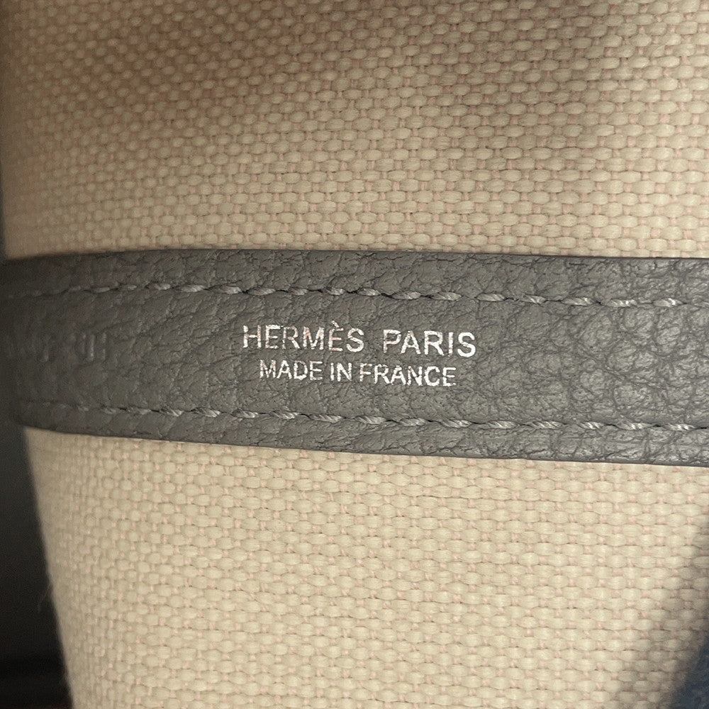 HERMES Garden Party Ecru/Gris Meyer Toile Military Negonda Leather Size PM