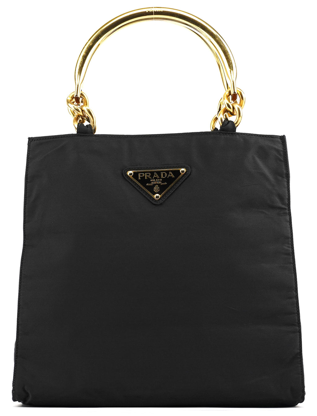 Black Tessuto Metallo Gold Handle Tote Bag