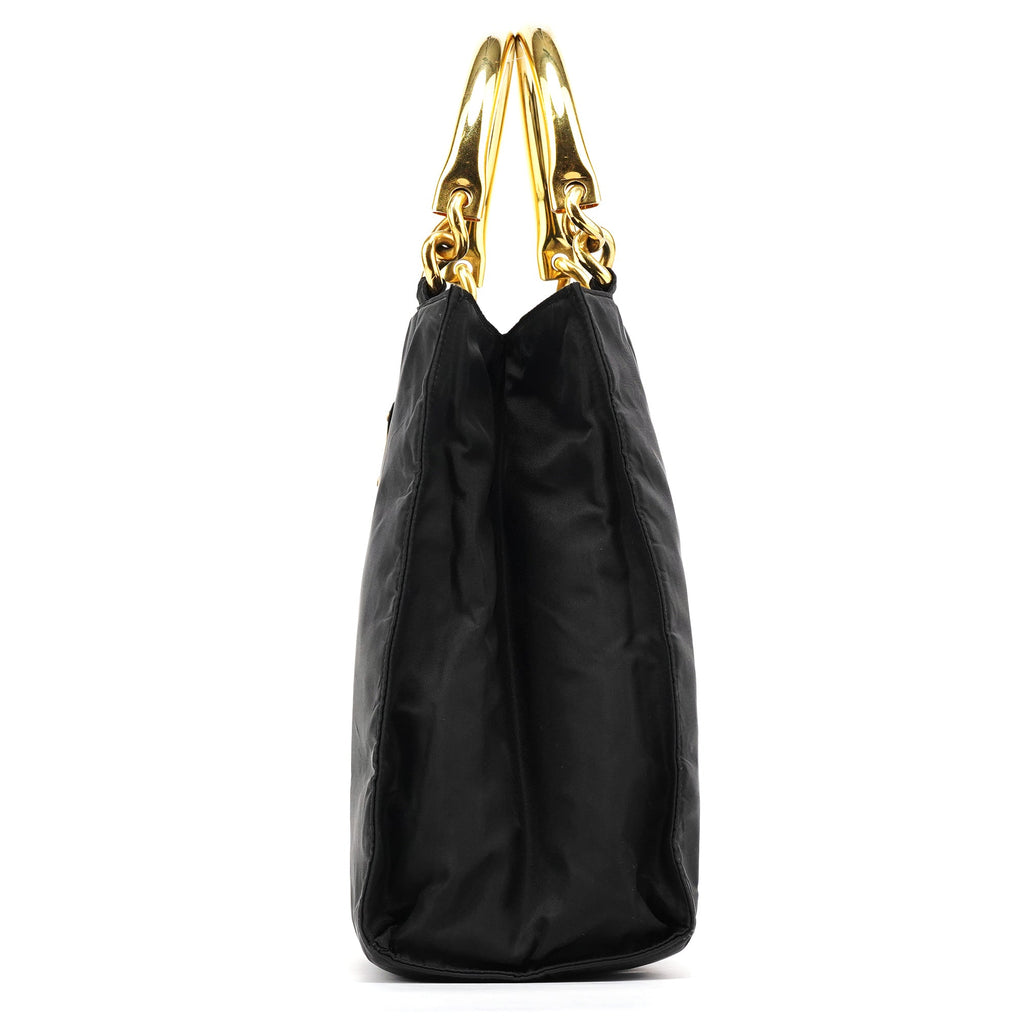 Black Tessuto Metallo Gold Handle Tote Bag